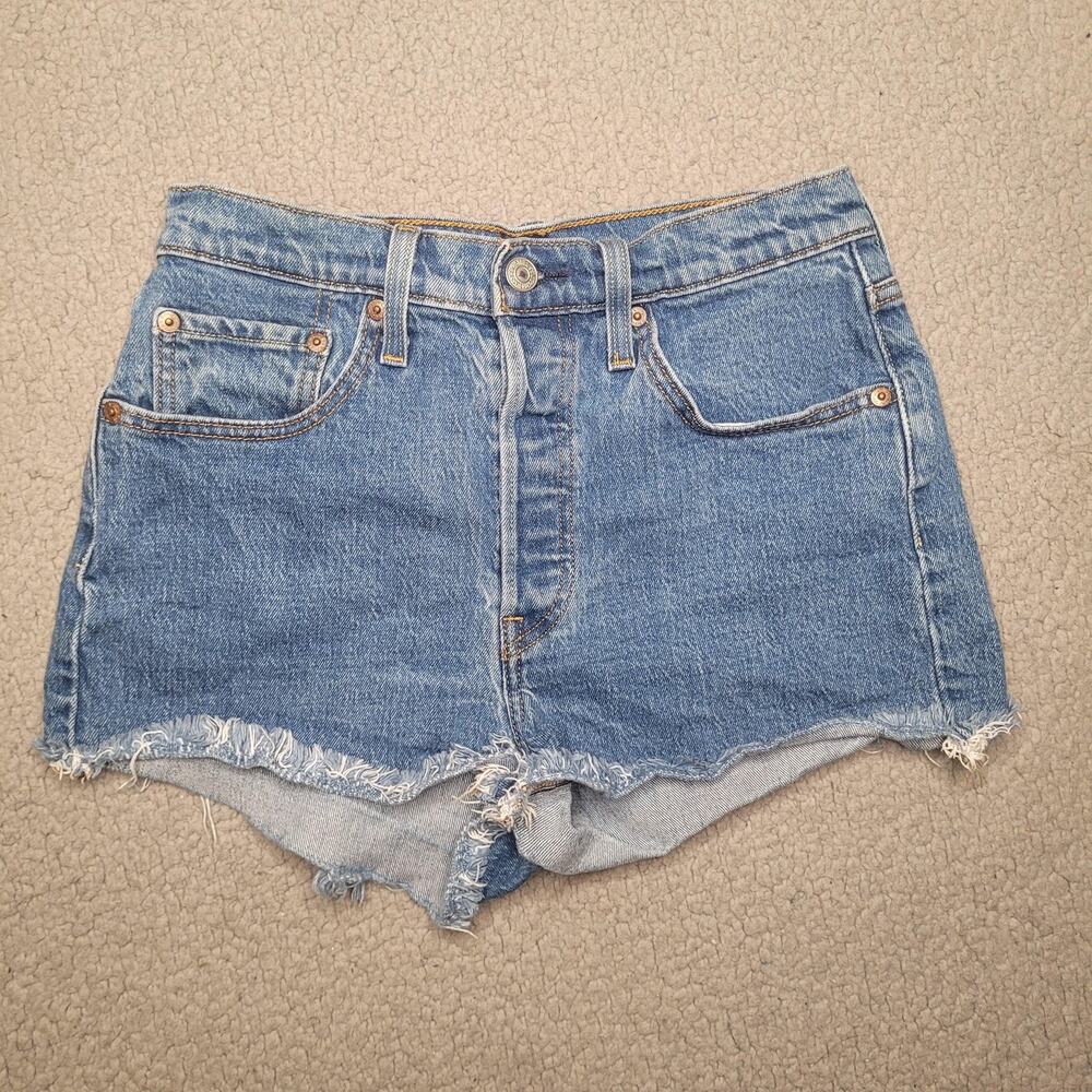 Levi's Blue Distressed High-Waist Jean Shorts